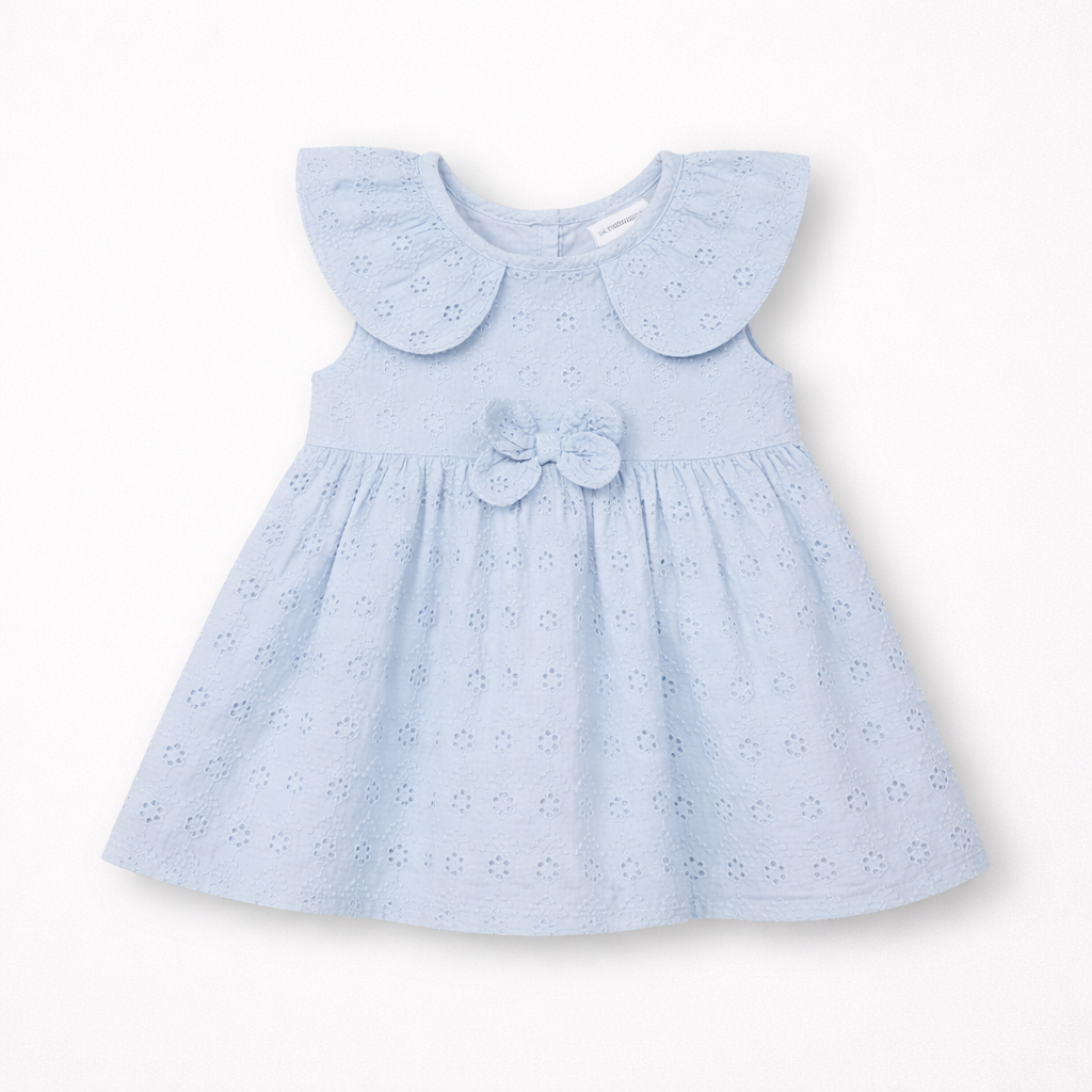 Light blue dress with floral details on a white background