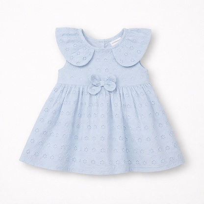 Light blue dress with floral details on a white background
