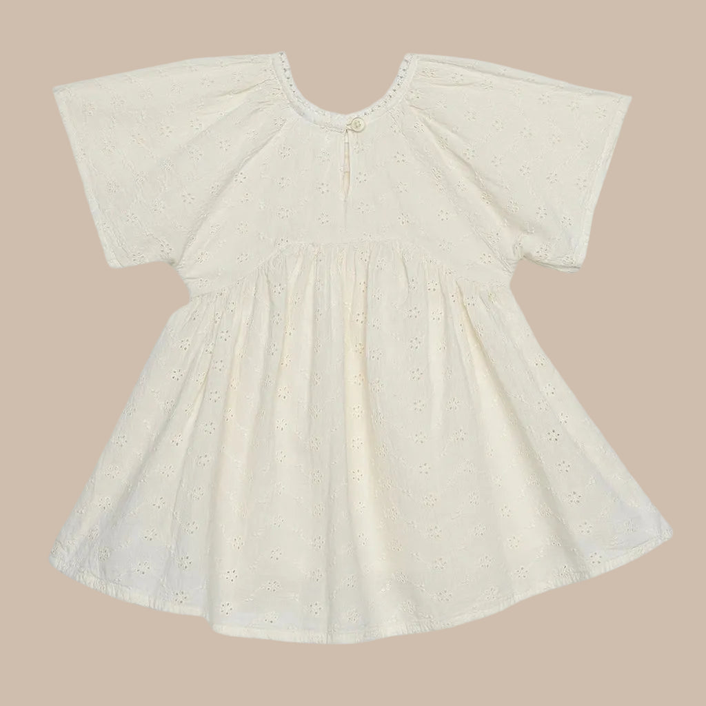 Beige dress with ruffled sleeves on a white background