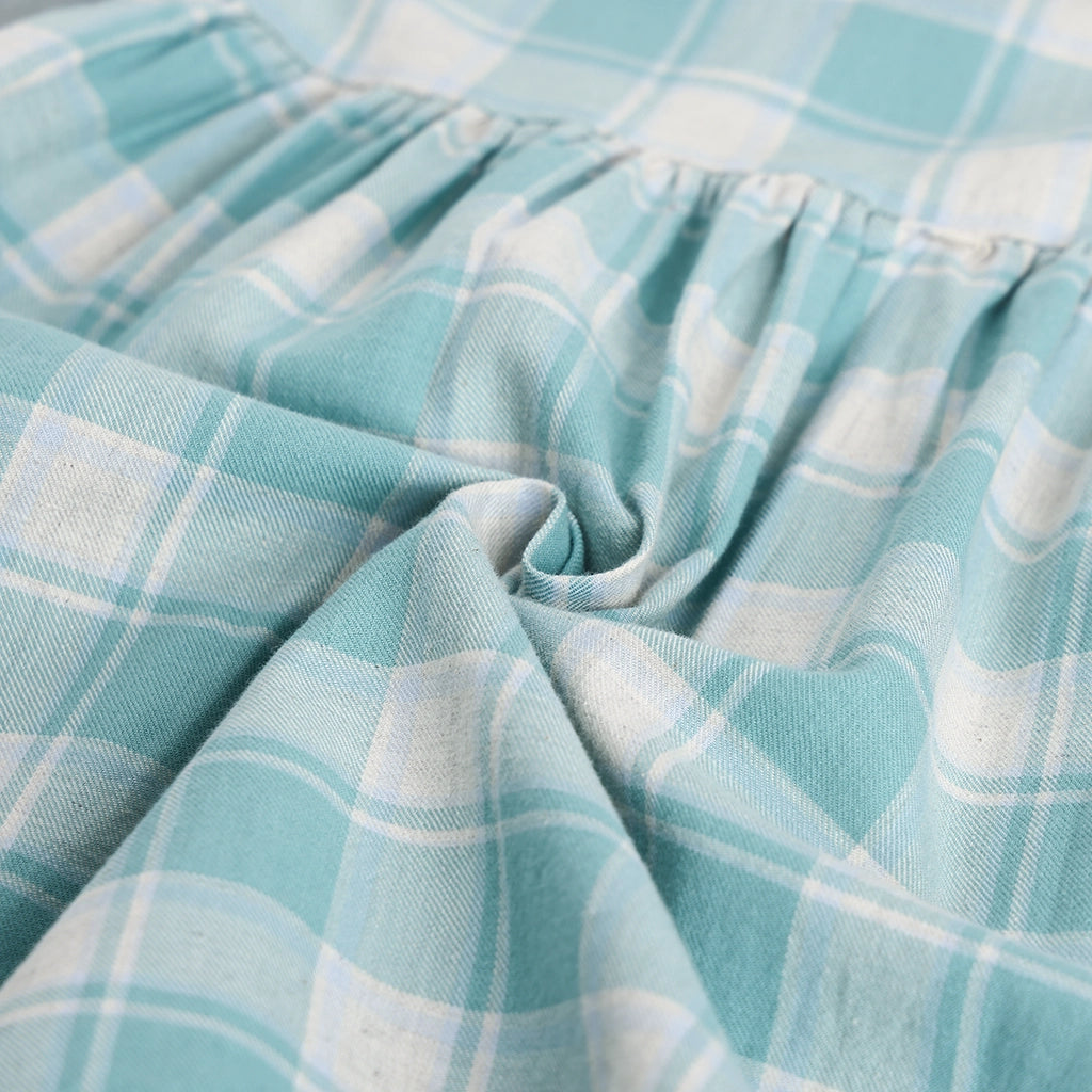 Close-up of blue and white checkered fabric