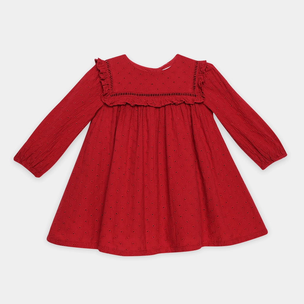 Red dress with long sleeves on a white background