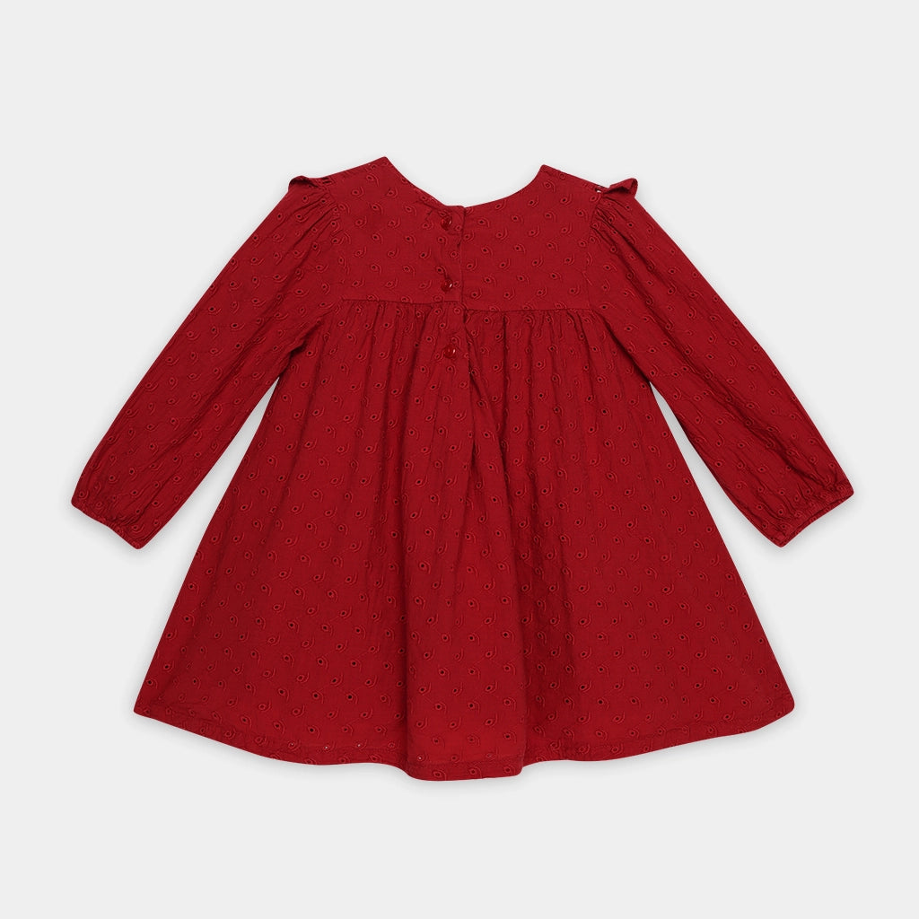 Red dress with long sleeves on a white background