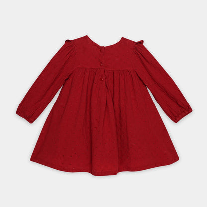 Red dress with long sleeves on a white background