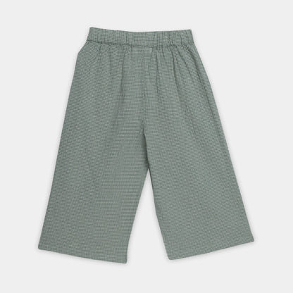 Green checkered pants on a light gray background